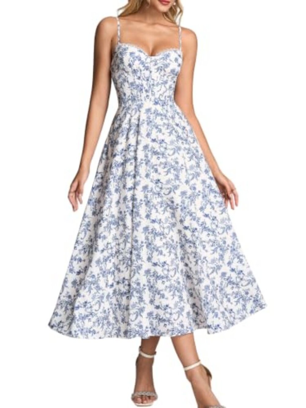 Women Floral Midi Dress Corset Sundresses 2026 Summer